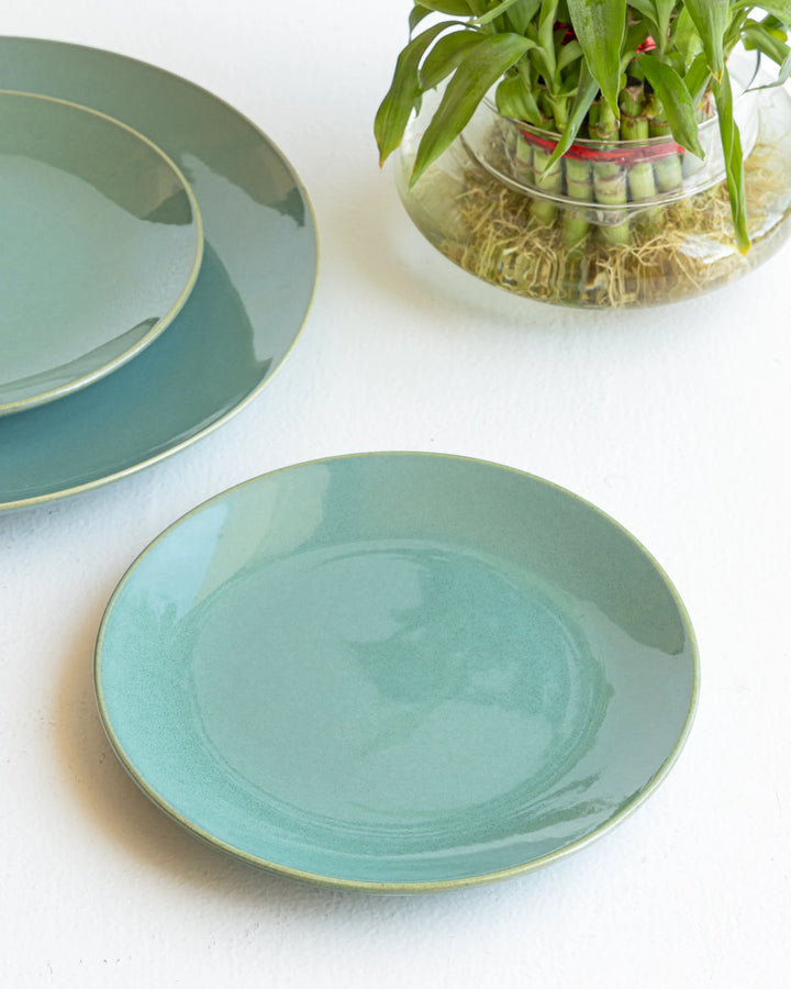 Non-toxic seafoam green ceramic plate, artisan-crafted for beautiful and ethical dining settings