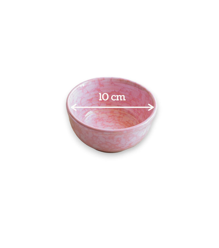 Dimension of pink bowl, part of pink dinner set.