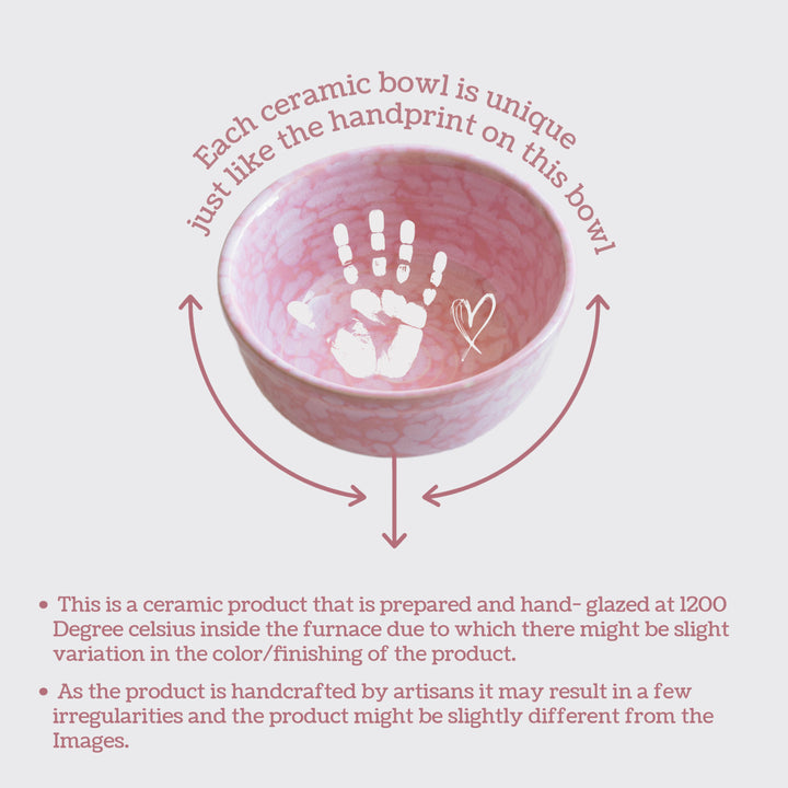 Each ceramic bowl is unique just like the handprint on this bowl.