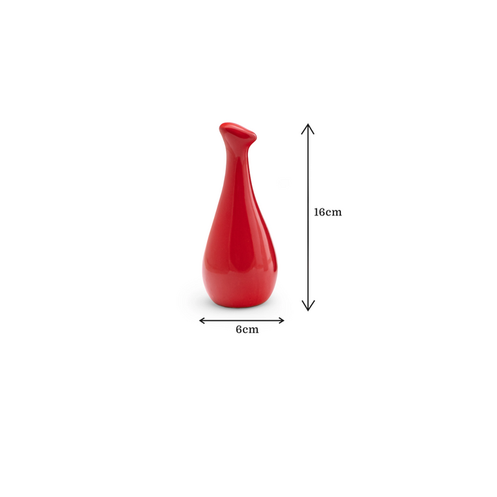 Red ceramic deer-shaped figurine with dimensions