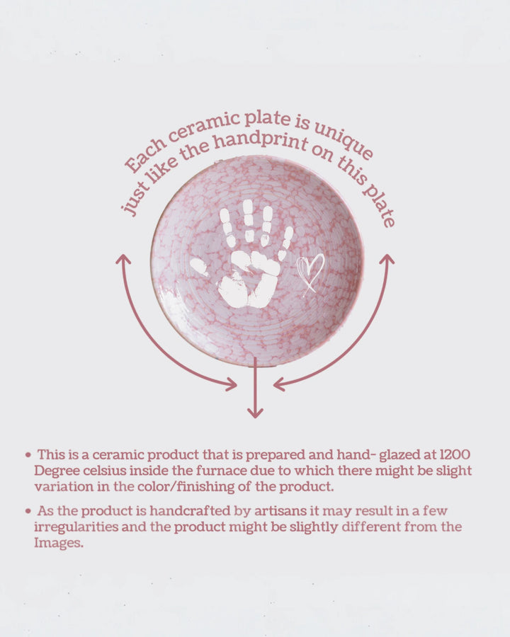 Each ceramic plate is unique, just like the handprint on this plate