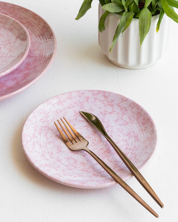 Handmade rose glaze ceramic quarter plate, non-toxic and perfect for safe and elegant home dining.