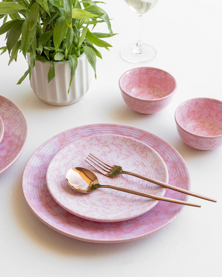 `Rose pink ceramic quarter plate, handmade and dishwasher & microwave safe with fine finish.