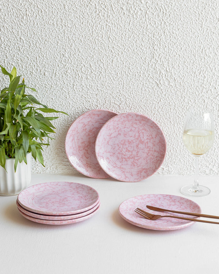 Safe and stylish rose ceramic quarter plate, handcrafted and designed for modern everyday meals.