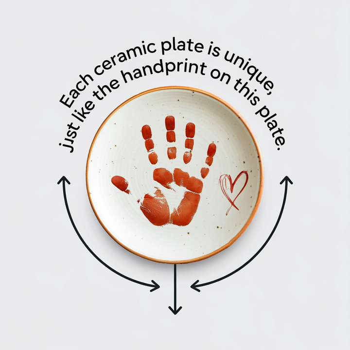 Each ceramic plate is unique, just like the handprint on this plate