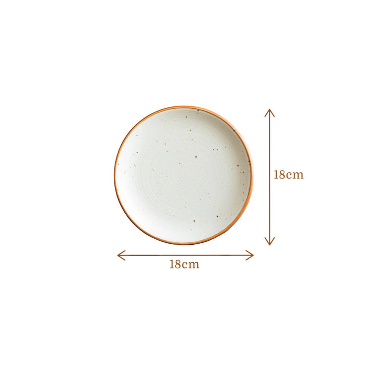 Dimension of sand shade quarter plate, 18cm in diameter.
