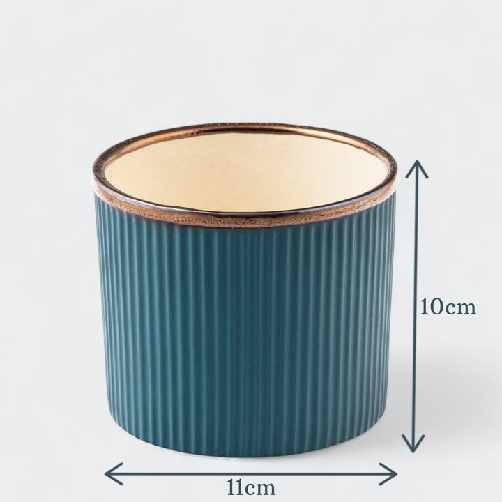 Dimension 10cm*11cm of the sea green ceramic plant pot for indoor plants.