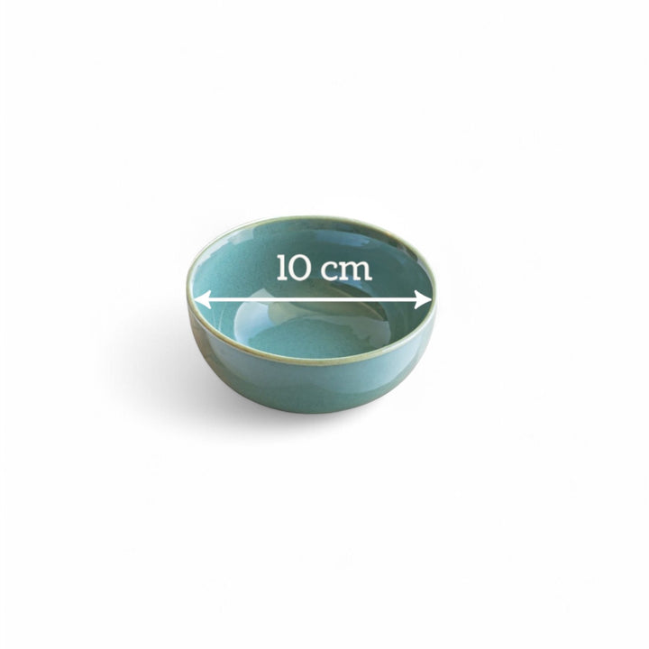 Dimension of seafoam green bowl, part of seafoam green dinner set.