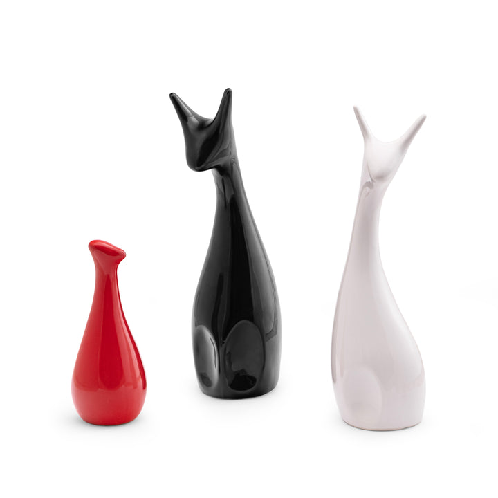 3 ceramic deer-shaped figurines, perfect for home decoration, in red, black, and white colors