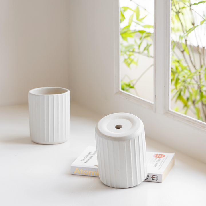 Stylish small and medium chalk white ceramic planters, a beautiful gift for greenery enthusiasts.