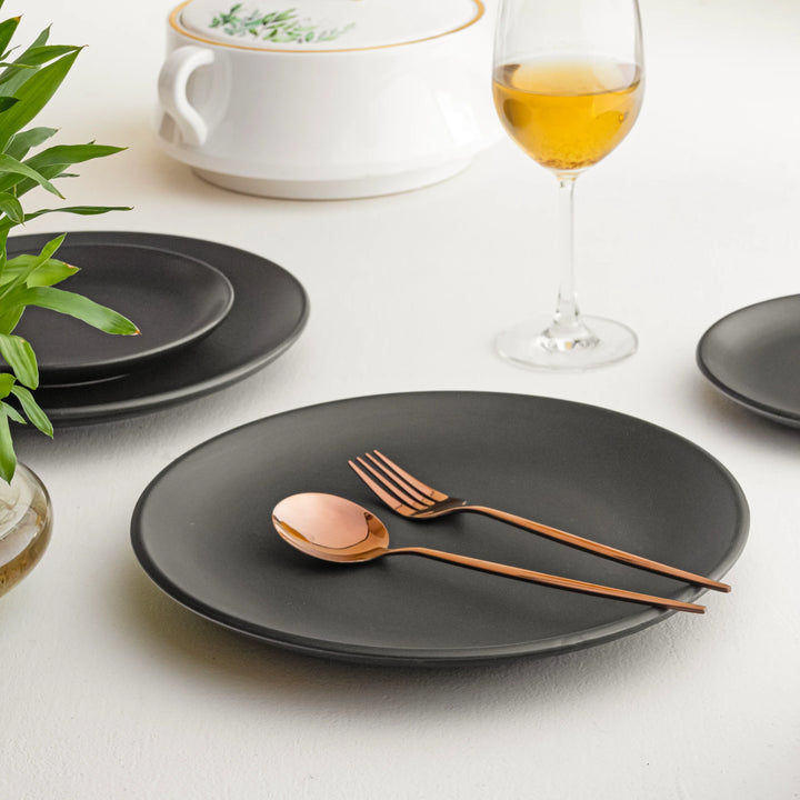 Sustainable ceramic dinner plate in glossy black glaze, Black ceramic plate made without bone ash